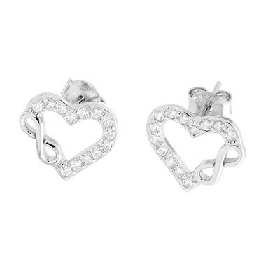 Orecchini Cuore e Infinito con Zirconi Bianchi in ARGENTO 925 Galvanica Rodio - Milano 7 Arte e Design
