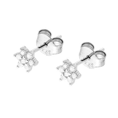 Orecchini Fiore con Zirconi Bianchi in ARGENTO 925 Galvanica Rodio - Milano 7 Arte e Design