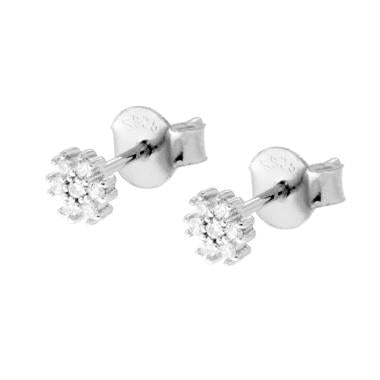 Orecchini Fiore con Zirconi Bianchi in ARGENTO 925 Galvanica Rodio - Milano 7 Arte e Design