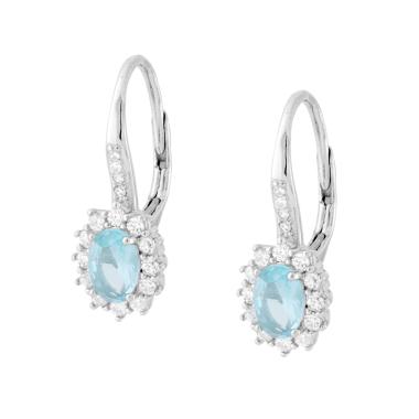 Orecchini Monachella Ovale Acquamarina contornato con Zirconi Bianchi in ARGENTO 925 Galvanica Rodio - Milano 7 Arte e Design