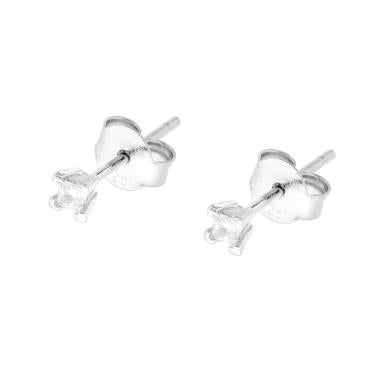 Orecchini Punto Luce Quadrato con Zircone Bianco mm 2 in ARGENTO 925 Galvanica Rodio - Milano 7 Arte e Design