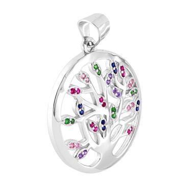 Ciondolo Albero della Vita con Zirconi Multicolor in ARGENTO 925 Galvanica Rodio - Milano 7 Arte e Design