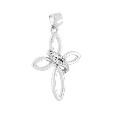 Ciondolo Croce con Nastro e Zirconi Bianchi in ARGENTO 925 Galvanica Rodio - Milano 7 Arte e Design