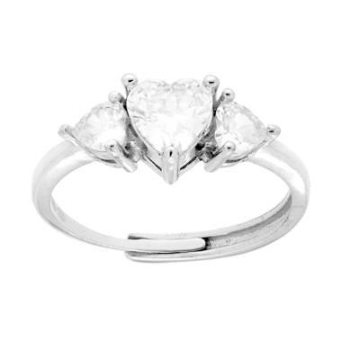 Anello Trilogy Cuore Cubic Zirconia Bianco con Cuori Bianchi in ARGENTO 925 Galvanica Rodio - Milano 7 Arte e Design