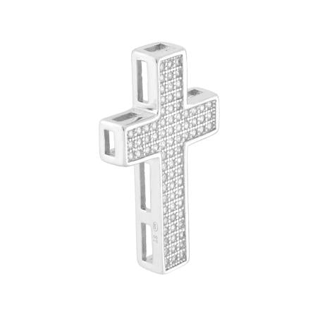 Ciondolo Croce con Zirconi Bianchi in ARGENTO 925 Galvanica Rodio - Milano 7 Arte e Design