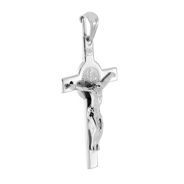 Ciondolo Croce Latina San Benedetto con Cristo in ARGENTO 925 Galvanica Rodio - Milano 7 Arte e Design