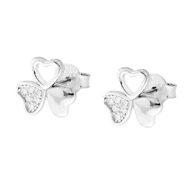 Orecchini Trifoglio con Cubic Zirconia Bianchi in ARGENTO 925 Galvanica Rodio - Milano 7 Arte e Design