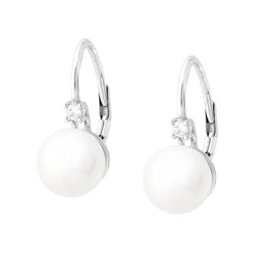 Orecchini Monachella Perla mm 8 con Cubic Zirconia Bianco in ARGENTO 925 Galvanica Rodio - Milano 7 Arte e Design