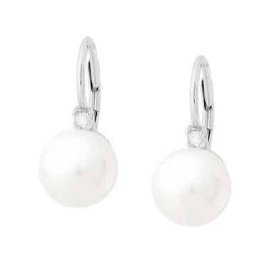 Orecchini Monachella Perla mm 10 con Cubic Zirconia Bianco in ARGENTO 925 Galvanica Rodio - Milano 7 Arte e Design