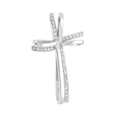 Ciondolo Croce con Cubic Zirconia Bianchi in ARGENTO 925 Galvanica Rodio - Milano 7 Arte e Design