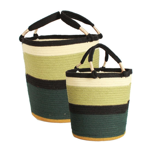 Cesto in cotone verde Ø38H37 in set di 2 - Milano 7 Arte e Design