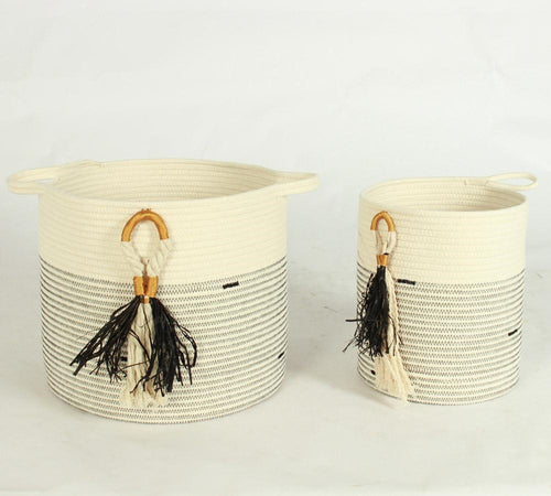 Cesto in cotone con fiocco Ø38H32 in set di 2 - Milano 7 Arte e Design