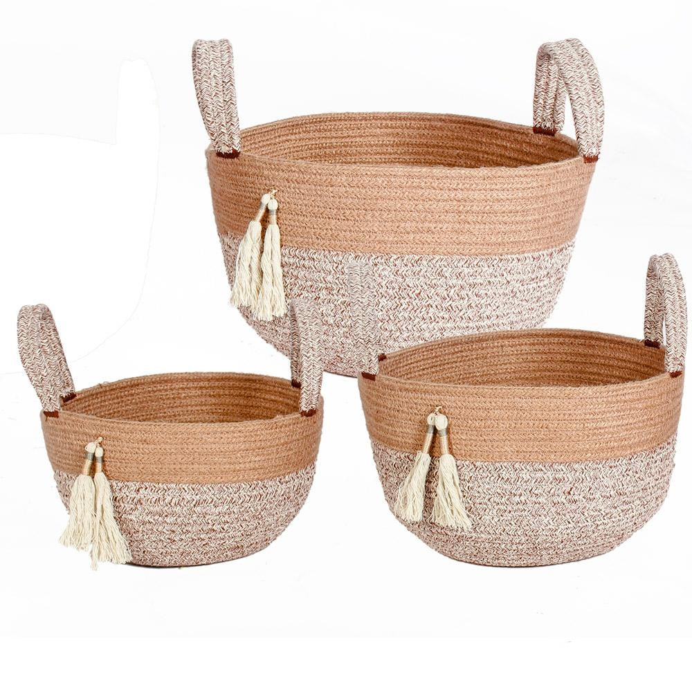 Cesto in cotone con nappe Ø25H10 in set di 3