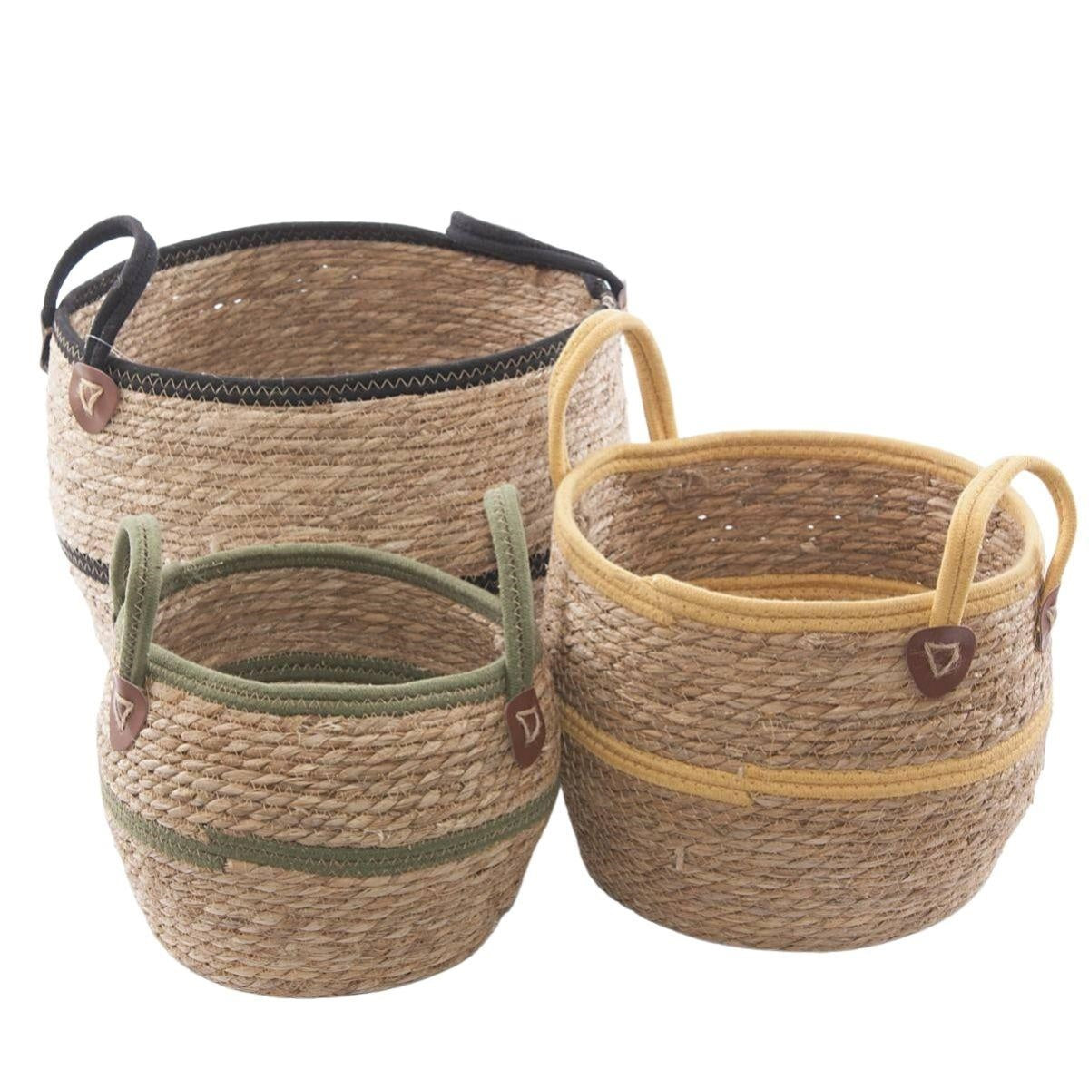 Cesto in seagrass e cotone Ø34H29 in set di 3