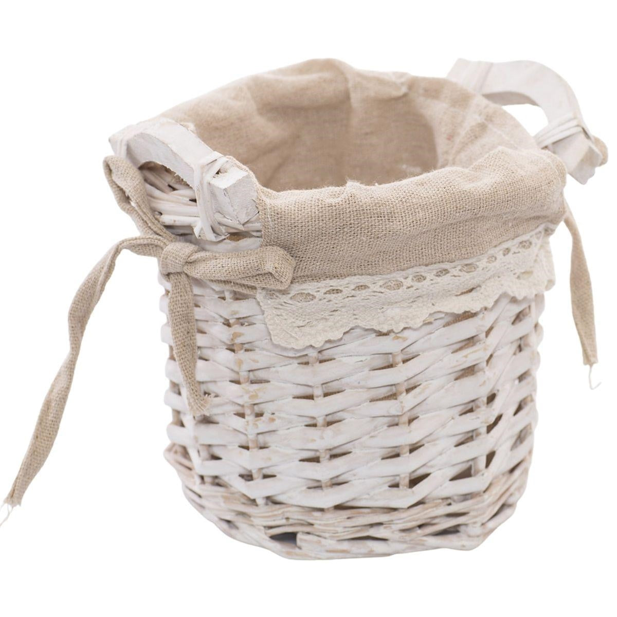 Cesto in vimini bianco foderato Ø14H13