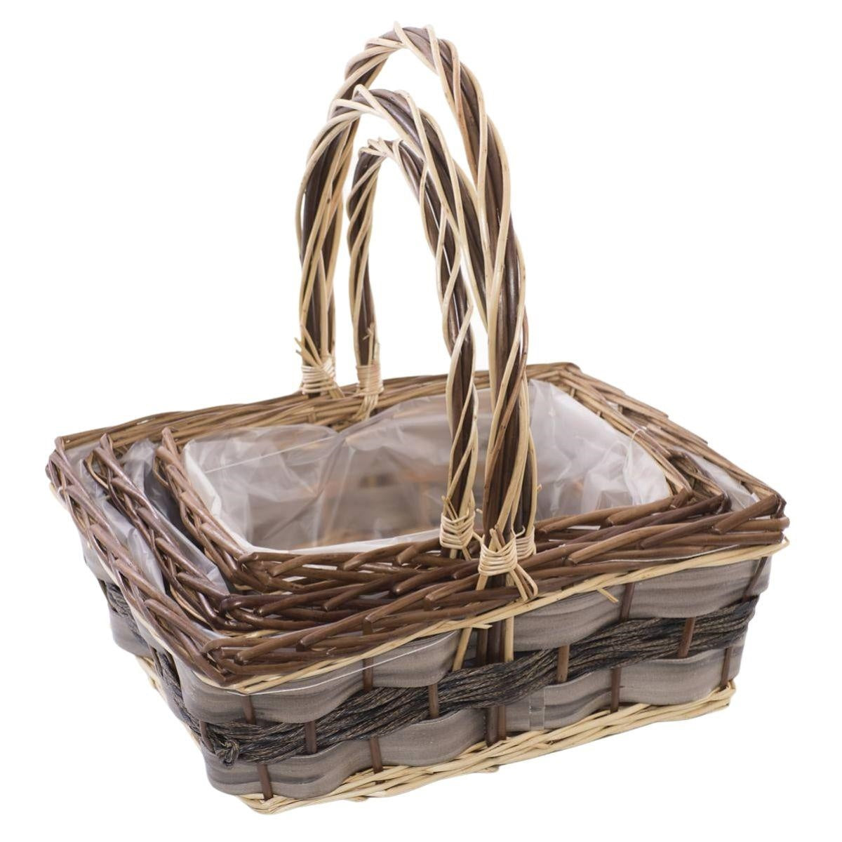 Cesto rettangolare in vimini bicolore 40X30H40 in set di 3