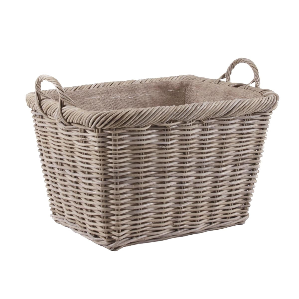 Cesto in giunco grigio foderato 61x46H47