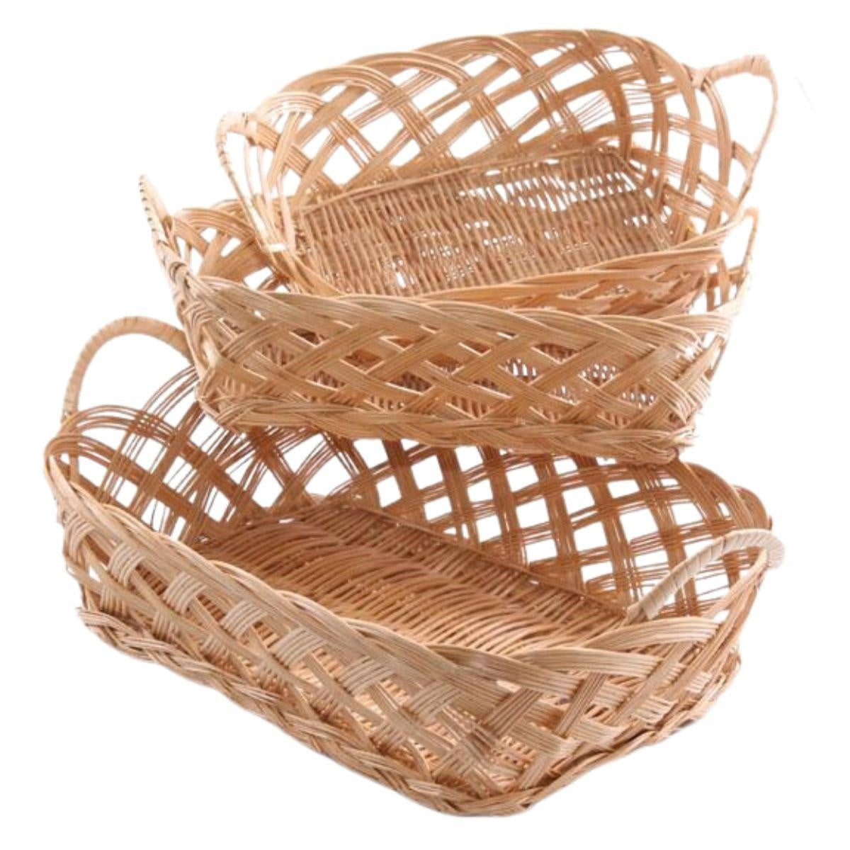 Vassoio in vimini bianco in set di 3