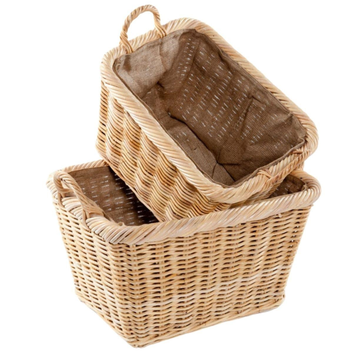 Cesto portalegna in giunco grigio 65X48H38 in set di 2