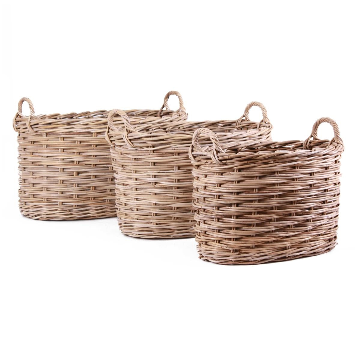 Cesto ovale in giunco grigio 74X52H38 in set di 3