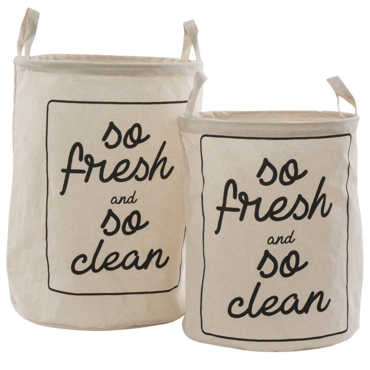 Portabiancheria in cotone beige in set di 2