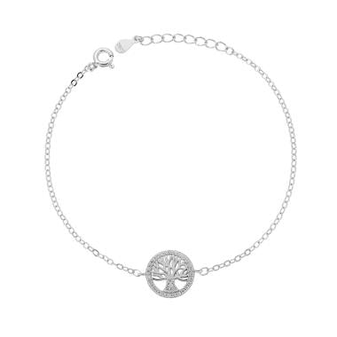 Bracciale Catena Forzatina Diamantata con Albero della Vita e Cubic Zirconia Bianchi in ARGENTO 925 Galvanica Rodio - Milano 7 Arte e Design