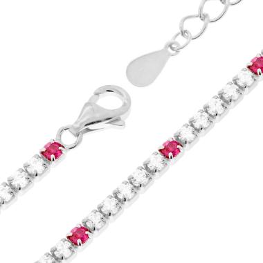 Bracciale Tennis Griffe cm 17+3 con Zirconi mm 2 Bianchi e Rosso Rubino alternati in ARGENTO 925 Galvanica Rodio - Milano 7 Arte e Design