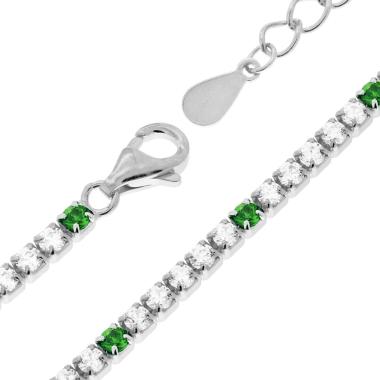 Bracciale Tennis Griffe cm 17+3 con Zirconi mm 2 Bianchi e Verde Smeraldo alternati in ARGENTO 925 Galvanica Rodio - Milano 7 Arte e Design