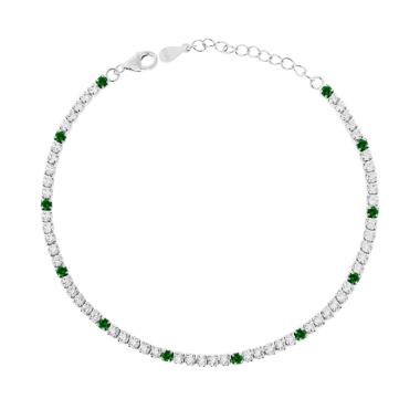 Bracciale Tennis Griffe cm 17+3 con Zirconi mm 2 Bianchi e Verde Smeraldo alternati in ARGENTO 925 Galvanica Rodio