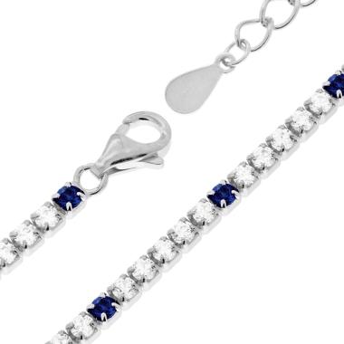 Bracciale Tennis Griffe cm 17+3 con Zirconi mm 2 Bianchi e Blu Zaffiro alternati in ARGENTO 925 Galvanica Rodio - Milano 7 Arte e Design