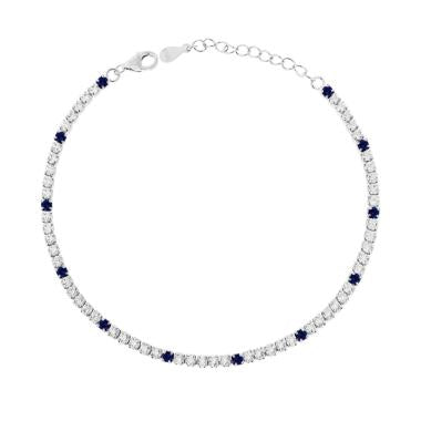 Bracciale Tennis Griffe cm 17+3 con Zirconi mm 2 Bianchi e Blu Zaffiro alternati in ARGENTO 925 Galvanica Rodio
