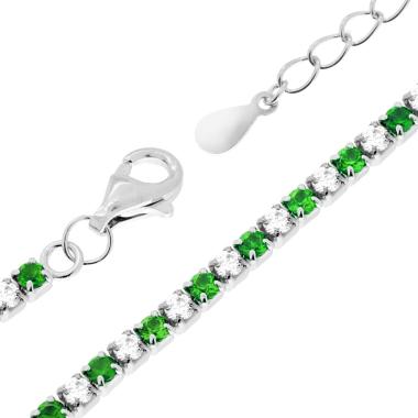 Bracciale Tennis Griffe cm 17+3 con Zirconi mm 2 Bianchi e Verde Smeraldo alternati in ARGENTO 925 Galvanica Rodio - Milano 7 Arte e Design