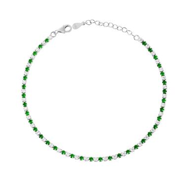 Bracciale Tennis Griffe cm 17+3 con Zirconi mm 2 Bianchi e Verde Smeraldo alternati in ARGENTO 925 Galvanica Rodio