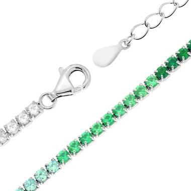 Bracciale Tennis Griffe cm 17+3 con Zirconi mm 2 Multicolor gradazione Verde Smeraldo in ARGENTO 925 Galvanica Rodio - Milano 7 Arte e Design
