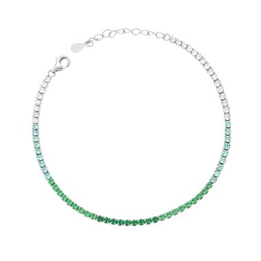 Bracciale Tennis Griffe cm 17+3 con Zirconi mm 2 Multicolor gradazione Verde Smeraldo in ARGENTO 925 Galvanica Rodio