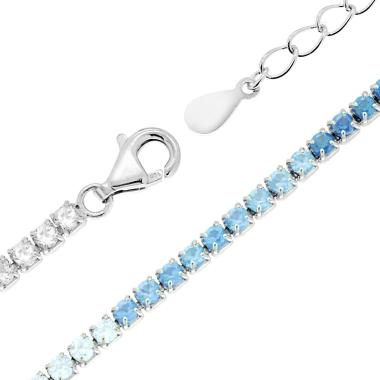 Bracciale Tennis Griffe cm 17+3 con Zirconi mm 2 Multicolor gradazione Acquamarina in ARGENTO 925 Galvanica Rodio - Milano 7 Arte e Design