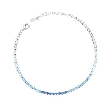 Bracciale Tennis Griffe cm 17+3 con Zirconi mm 2 Multicolor gradazione Acquamarina in ARGENTO 925 Galvanica Rodio