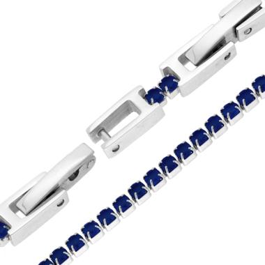 Bracciale Tennis Griffe cm 17-20 con Crystal mm 2 Blu Zaffiro regolabile in ACCIAIO - Milano 7 Arte e Design