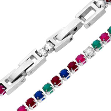Bracciale Tennis Griffe cm 17-20 con Crystal mm 3 Multicolor in ACCIAIO - Milano 7 Arte e Design