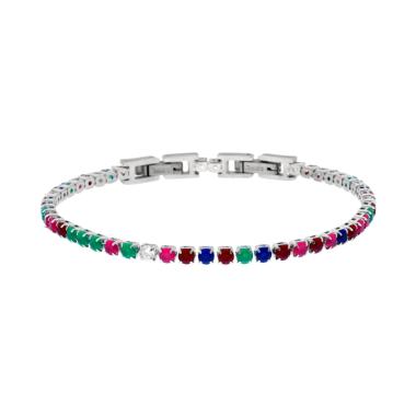 Bracciale Tennis Griffe cm 17-20 con Crystal mm 3 Multicolor in ACCIAIO
