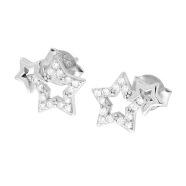 Orecchini Stelle con Cubic Zirconia Bianchi in ARGENTO 925 Galvanica Rodio - Milano 7 Arte e Design