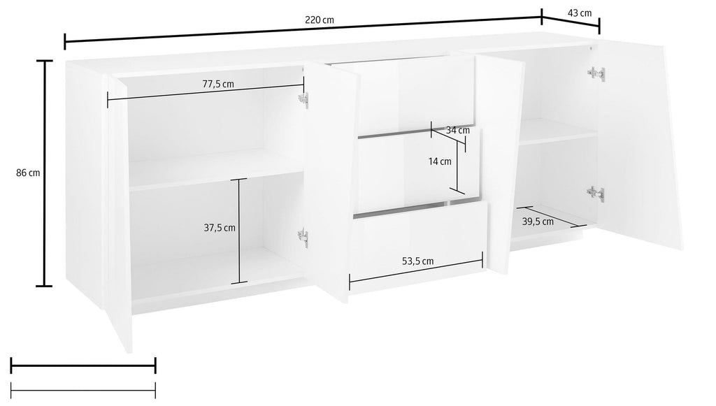 Credenza VEGA 220 cm 4 ante + 3 cassetti - Milano 7 Arte e Design