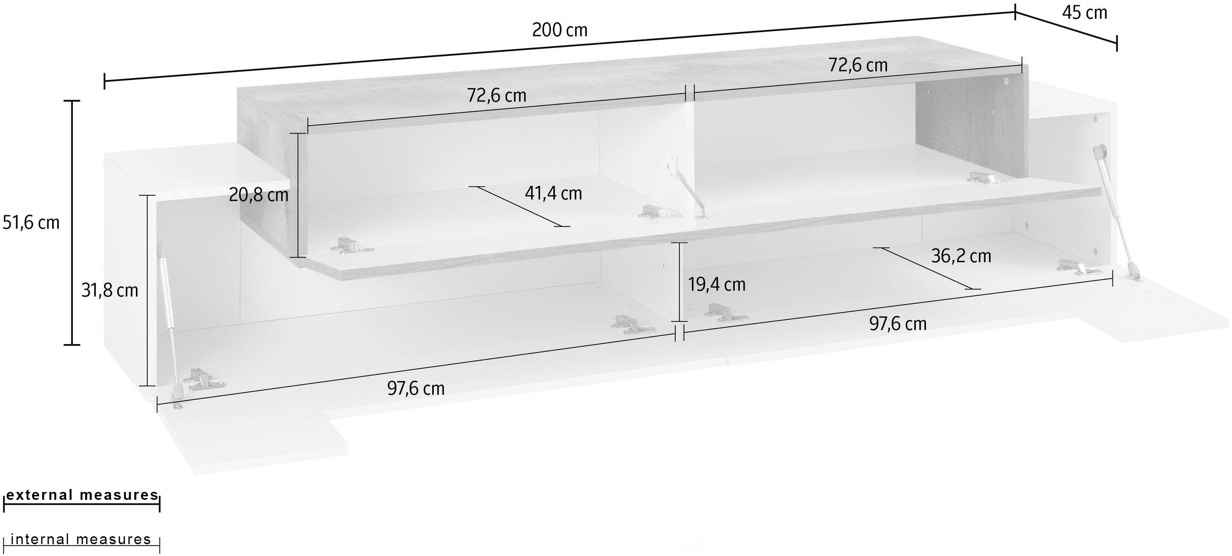 Porta tv CORO 200 cm 3 ante a ribalta - Milano 7 Arte e Design