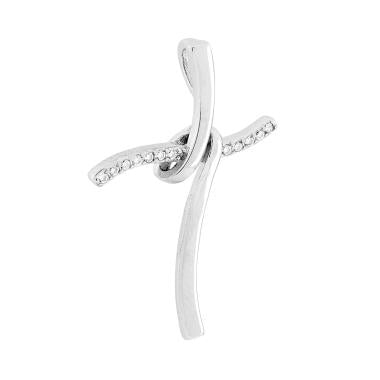 Ciondolo Croce con Nastro e Cubic Zirconia Bianchi in ARGENTO 925 Galvanica Rodio - Milano 7 Arte e Design