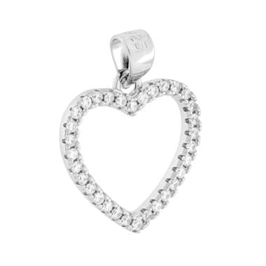 Ciondolo Cuore con Cubic Zirconia Bianchi in ARGENTO 925 Galvanica Rodio - Milano 7 Arte e Design