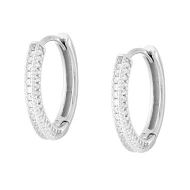 Orecchini Cerchio Scattino con Cubic Zirconia Bianchi in ARGENTO 925 Galvanica Rodio - Milano 7 Arte e Design