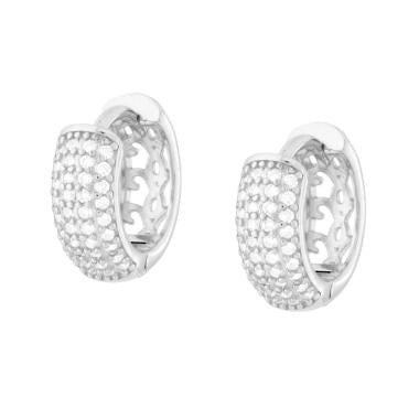 Orecchini Cerchio a Scattino mm 15 con Cubic Zirconia Bianchi in ARGENTO 925 Galvanica Rodio - Milano 7 Arte e Design