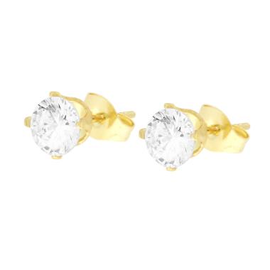 Orecchini Punto Luce Tondo con Crystal Bianco mm 6 in ACCIAIO colore Oro - Milano 7 Arte e Design