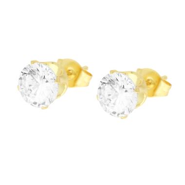 Orecchini Punto Luce Tondo con Crystal Bianco mm 7 in ACCIAIO colore Oro - Milano 7 Arte e Design