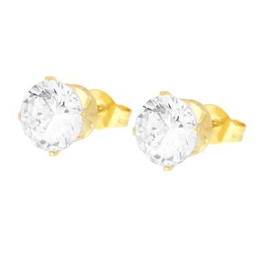 Orecchini Punto Luce Tondo con Crystal Bianco mm 8 in ACCIAIO colore Oro - Milano 7 Arte e Design